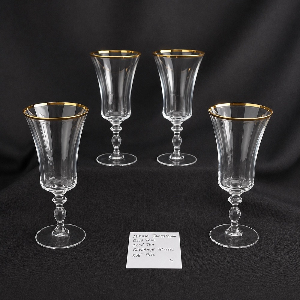 Mikasa Jamestown Gold Trim Iced Tea Beverage Glasses Set of 4 Crystal 8.375" - Picture 8 of 8